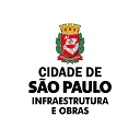Logomarca da Cidade de São Paulo - Infraestrutura Urbana e Obras, logomarca com o fundo branco e o texto "Cidade de São Paulo - Infraestrutura Urbana e Obras" em preto com o brasão da cidade com as cores, vermelha, verde, amarela e cinza.